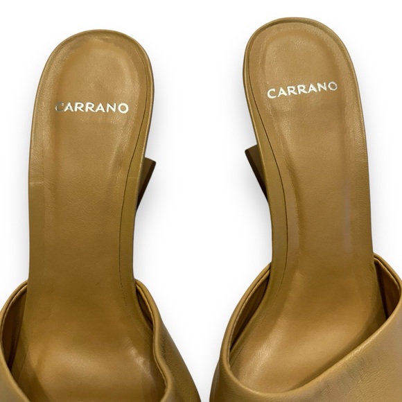 Carrano Beige Square Leather Sandals Triangle Heels Made in Brazil Party Size 10 - Picture 6 of 8
